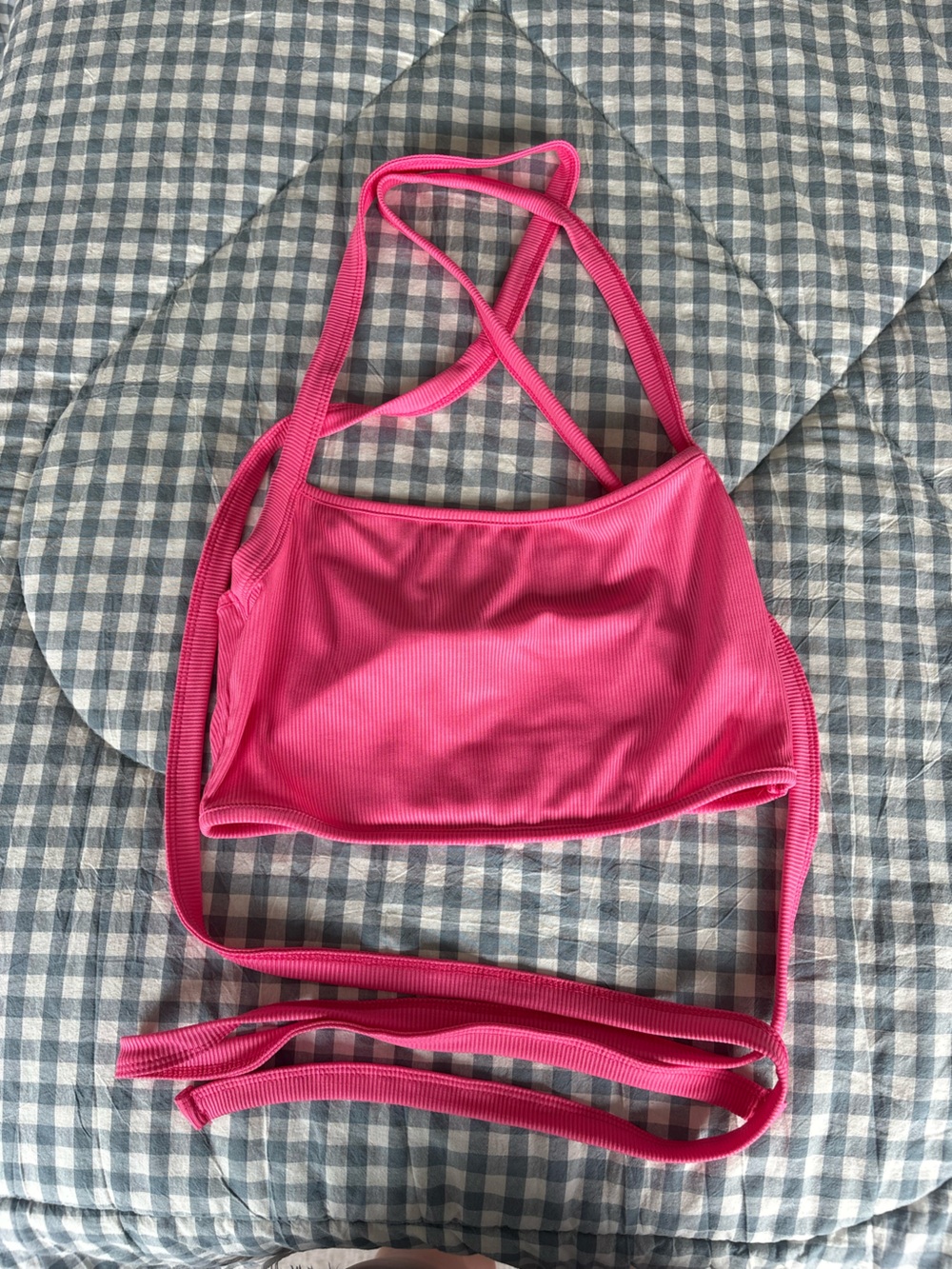 SHEIN Hot Pink Ribbed Crop Top with Wrap Straps